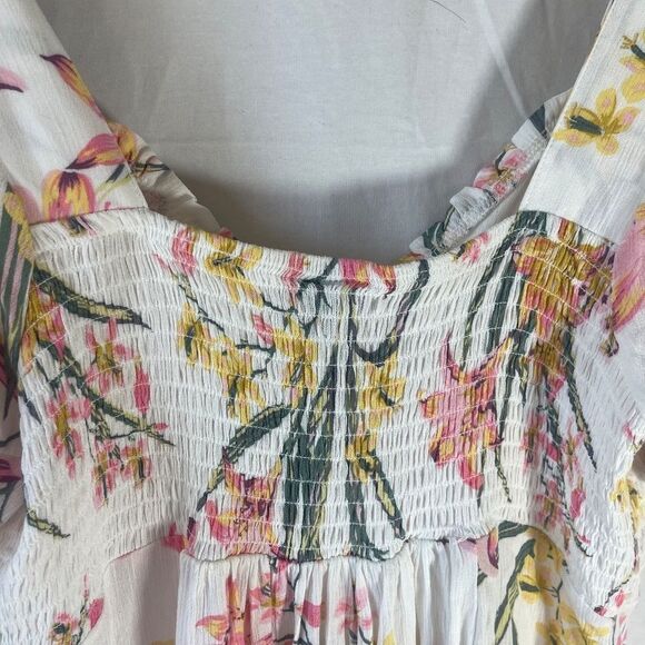 Torrid White Crinkle Gauze Smock Back Babydoll Floral Tunic Sz 1X - Picture 5 of 10